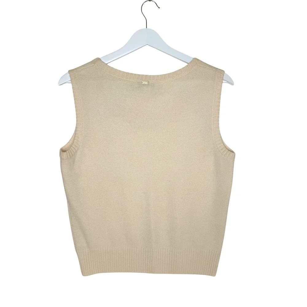 St. John Sport Knit Sweater Vest M Cream Wool Blend Quiet Luxury Minimalist Chic